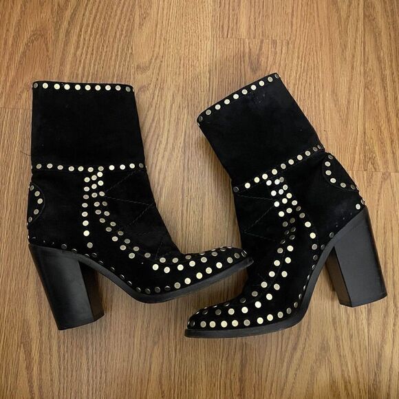 Laurence Dacade Paris black leather suede studded buckle boots size 37 - Picture 10 of 14